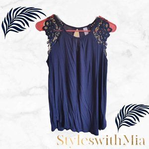 Navy Blue Lace Sleeve Top (Work Wear) (Casual Wear)